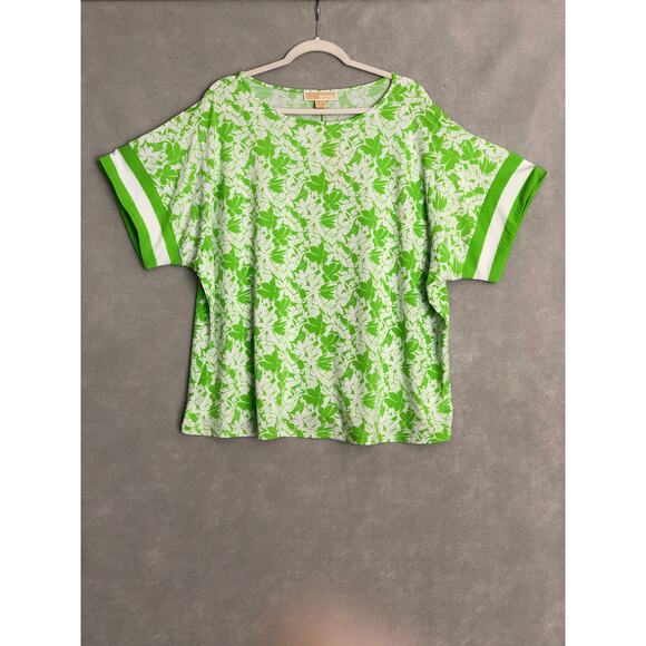 Michael Michael Kors Women's 2X Short Sleeve Floral Top Green Apple NEW - Picture 1 of 6